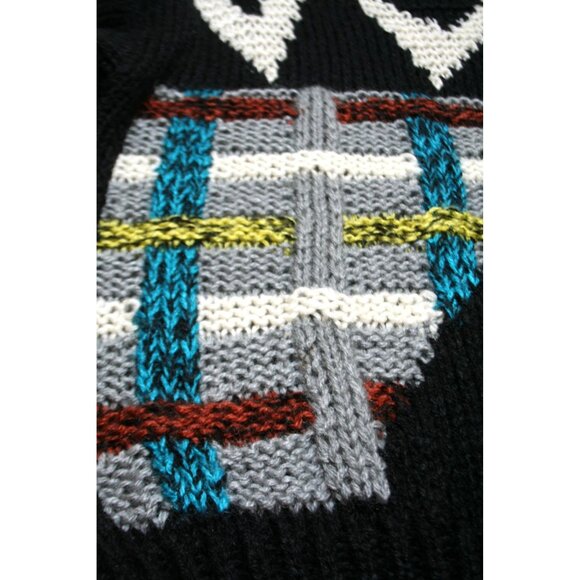 VTG Wayne Scott Black Abstract Pattern 3D Knit Acrylic Sweater Mens Medium 90s - Picture 4 of 8